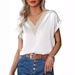 2026 New Lace V-Neck T-Shirt, Satin Loose Short-Sleeve Top For Women, Casual Cross-Border European And American_ecoleips.com