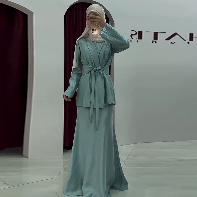 Women's Clothing Leisure Splicing Elegant Long Sleeved Long Skirt Suit_ecoleips.com