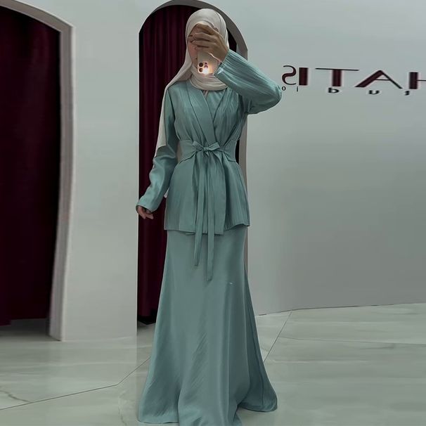 Women's Clothing Leisure Splicing Elegant Long Sleeved Long Skirt Suit_ecoleips.com
