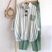 Women's Spring Autumn Striped Casual Long Sleeve Two Piece Set Fashion Sportswear Trousers_ecoleips.com