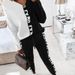 Women's yarn-dyed ribbon splicing long sleeve T-shirt pencil pants casual suit_ecoleips.com