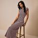 2026 European And American Fashion Casual Color-Block Striped Waist-Cinching Round-Neck Short-Sleeve_ecoleips.com