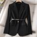Women's Clothing Elegant Blazer Slim Fit Professional & Casual Jacket With Belt, Stretch Polyester Blend, Versatile Office To Weekend Wear_ecoleips.com