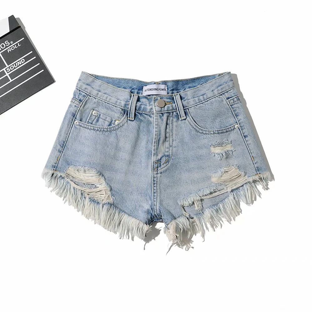 Women's Clothing Summer High Waist Slim Fit Washed Raw Edge Denim Shorts Women's Leg Lengthening Ripped Denim Hot Pants_ecoleips.com