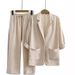 Women's Clothing Commuter Suit Set Cotton And Linen Jacket Pants Pocket Loose Fashion Casual Wear_ecoleips.com