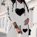 Women's European American Style Autumn Winter Casual Vacation Two Piece Set Hooded Long Sleeved Printed Shirt And Trousers 0051_ecoleips.com