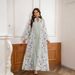 Women's Clothing Middle East Saudi Arabia Muslim Robe Flower Print Beaded Arabic Dress Abaya_ecoleips.com