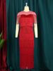 Women's Clothing Mesh Splicing Tassel Round Neck Dress High Waist Slim Evening Sexy Hip Skirt Dresses_ecoleips.com
