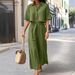 Women's Clothing Solid Color Loose Short Sleeve Shirt High Waist Wide Leg Pants Cotton And Linen Casual Two Piece Set_ecoleips.com