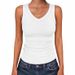 2026 Cross-Border Summer Women's T-Shirt Vest V-Neck Ribbed Slim Fit Basic Sleeveless Knit Fashion Casual Top_ecoleips.com