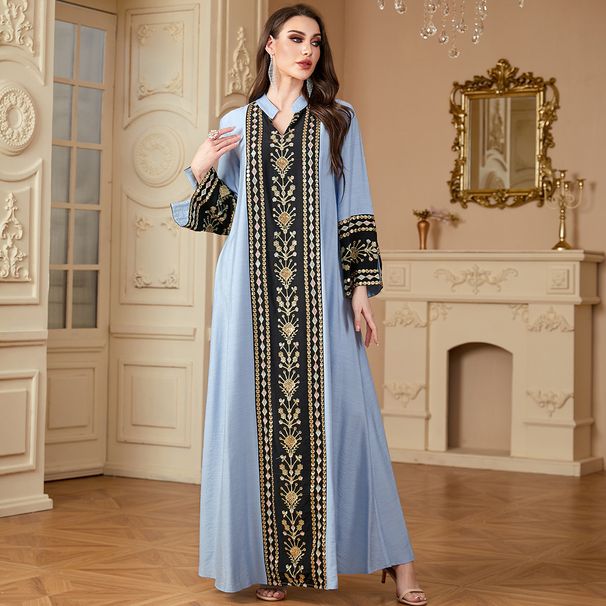 4178 Women's Robe Embroidered Patchwork Long Long-sleeved European And American Style Dress_ecoleips.com