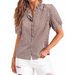 Women's Short Sleeve Button-Down Shirt, Casual Plaid Shirt With Ruffled Collar, Loose Fit Cotton Blend Top For Summer_ecoleips.com