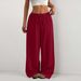 Cross-Border European And American New Style Women's Solid Color Loose Bark Wrinkle Draped Waist Drawstring_ecoleips.com