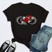 European And American Cross-border Foreign Trade Women's Clothing, Heart-shaped Floral Print Round-neck Short-sleeve_ecoleips.com