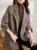 Houndstooth Plaid Wool For Women, Autumn Winter 2024 New Style, Mid-Length, Fleece-Lined, Thickened Woolen Blazer Coat_ecoleips.com