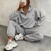 Women's Quarter Zipper Stand Collar Long Sleeve Sweatshirt And Jogger Pants Set Casual Comfortable Two-Piece Outfit In Multiple Colors_ecoleips.com