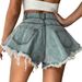 Women's Clothing Denim Shorts Women's Ripped High Waist Loose Tassel Jeans_ecoleips.com