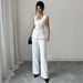 Elegant Square Neck Button-Down Vest & Wide-Leg Pants Set For Women - Premium Stretch Polyester Blend Womensuit (S-XL)_ecoleips.com