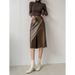 K Mid-length Leather Skirt For Women; Vintage, High-waisted, Slimming, Slit A-line Skirt With A Hip-hugging_ecoleips.com