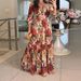 Women's Clothing Summer New Women's Dress Fashionable And Elegant Printed Lace Up V Neck Swing Dress_ecoleips.com
