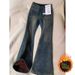 American Retro Fleece-lined Women's Jeans, New For Autumn And Winter 2025, High-waisted Slim-fit Flared Pants_ecoleips.com