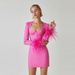 Aria Basics Aria Basics High-End Square Neck Ostrich Feather Long Sleeve Bandage European And American Women's Dress Autumn Style Mature_ecoleips.com