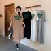 Popular Simple English Printed Short-sleeved Women Maternity Dress Summer Loose Round Neck Home Wear_ecoleips.com