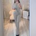 Women's Casual Solid Color Two Piece Set Round Neck Short Sleeved Top And High Waisted Straight Leg Pants Style Autumn Trend_ecoleips.com