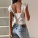 Textured Backless Cropped Top European American Style Square Neck Ruffled Hem Short Sleeve Off-Shoulder Sexy Blouse for Women_ecoleips.com