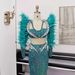 Women's Clothing Festival Wear Party Captain Sleeve Feather Splicing Sequins Heavy Long Skirt_ecoleips.com