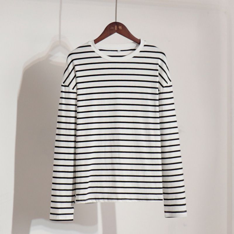 Long Sleeve Striped T-Shirt Spring Fashion Trend Versatile Casual Crew Neck Cotton Striped T-Shirt_ecoleips.com
