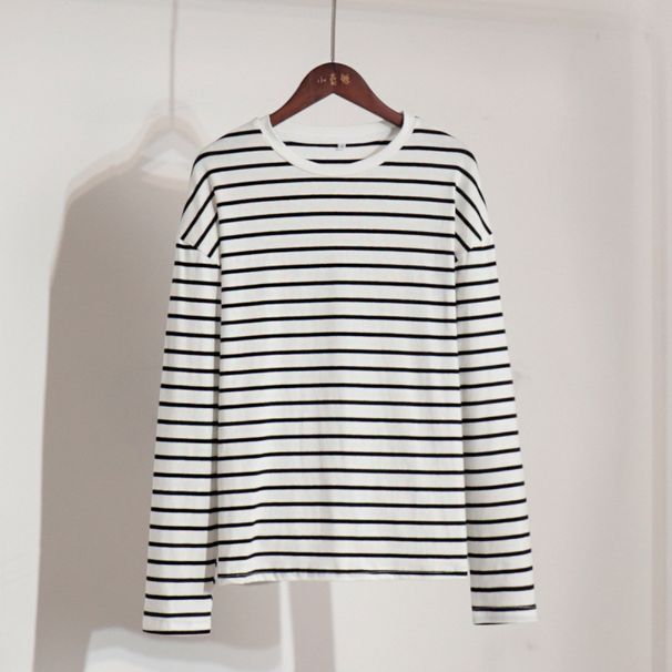 Long Sleeve Striped T-Shirt Spring Fashion Trend Versatile Casual Crew Neck Cotton Striped T-Shirt_ecoleips.com