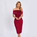 Elegant Off-Shoulder Bodycon Dress With 3D Floral – Slim Fit, Sexy Formal Dress For Women, Clubwear, Evening Gown (Red, XS/S/M/L)_ecoleips.com