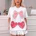 Women's Clothing Spring And Summer New Cherry Bow Print Loose Short Sleeved T Shirt_ecoleips.com