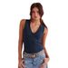 Euroean And American Fashion Trend V-neck Solid Color Sleeveless Ribbed Versatile Tank 2025 Summer High-end Bm Inner_ecoleips.com