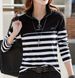 Women's Striped Semi-zipper Long-sleeved Turtleneck Tops Fashionable And Casual Knitted Tops Can Not Be Dry-cleaned_ecoleips.com