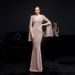 Women's Clothing Sequined Long Banquet Slim Fishtail Elegant Lady Party Annual Meeting Host Evening Dress_ecoleips.com