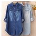 Women's Clothing Mid Length Slim Denim Shirt Women's Long Sleeved Shirt Base Cotton Denim Jacket With Large Size_ecoleips.com