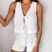 White Bubble Crepe Sleeveless Tie-back Tank Top Hot Pants 2025 European And American Spring/summer Fashion New Wholesale_ecoleips.com