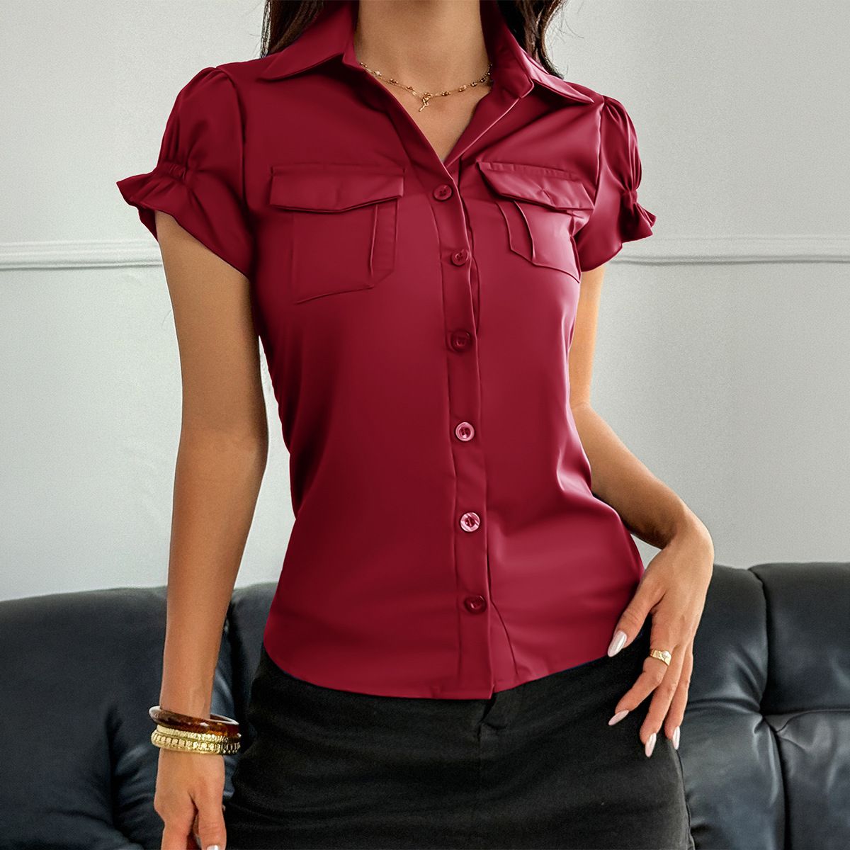 DiYun Y2K Women's Short Sleeve T-Shirt Cardigan Button Detail European American Style Fashion Shirt for Autumn/Winter Hot Girl Look_ecoleips.com