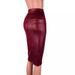 Russian Style Versatile OL Leather High Waist Bodycon Knee-Length Midi Skirt With Slit_ecoleips.com