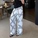 Summer Retro Hong Kong Style Digital Print Casual Straight Leg Pants High End Feel for Women_ecoleips.com