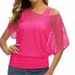 Women's Spring Summer Casual Solid Color Retro Fishnet T-Shirt And Vest Set Hollow Out Design Two Piece Set_ecoleips.com
