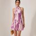 Elegant Women's Halter Neck A-Line Midi Dress Breathable Polyester Blend Floral Gradient Print Sleeveless Summer Casual Dress_ecoleips.com