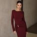 Women's Clothing "Sophisticated Burgundy Knit Dress – Metallic Accents & Slim Fit For Women"_ecoleips.com