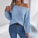 2025 Autumn Winter Casual Hollow Out Off-Shoulder Lantern Sleeve Sweater Real Shot Independent Cross-Border European And_ecoleips.com
