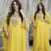 European And American Cross-border Arabic Long Robe Women's Abaya Chiffon Dress With Embellishments, Dubai Plus-size_ecoleips.com