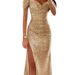 Women's Clothing New Sequined One Shoulder Tube Top Evening Dress Large Swing Slit Sexy Fashion Dress_ecoleips.com
