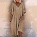 New Explosive Solid Color Sexy V-Neck Patchwork Loose Fitting Dress_ecoleips.com