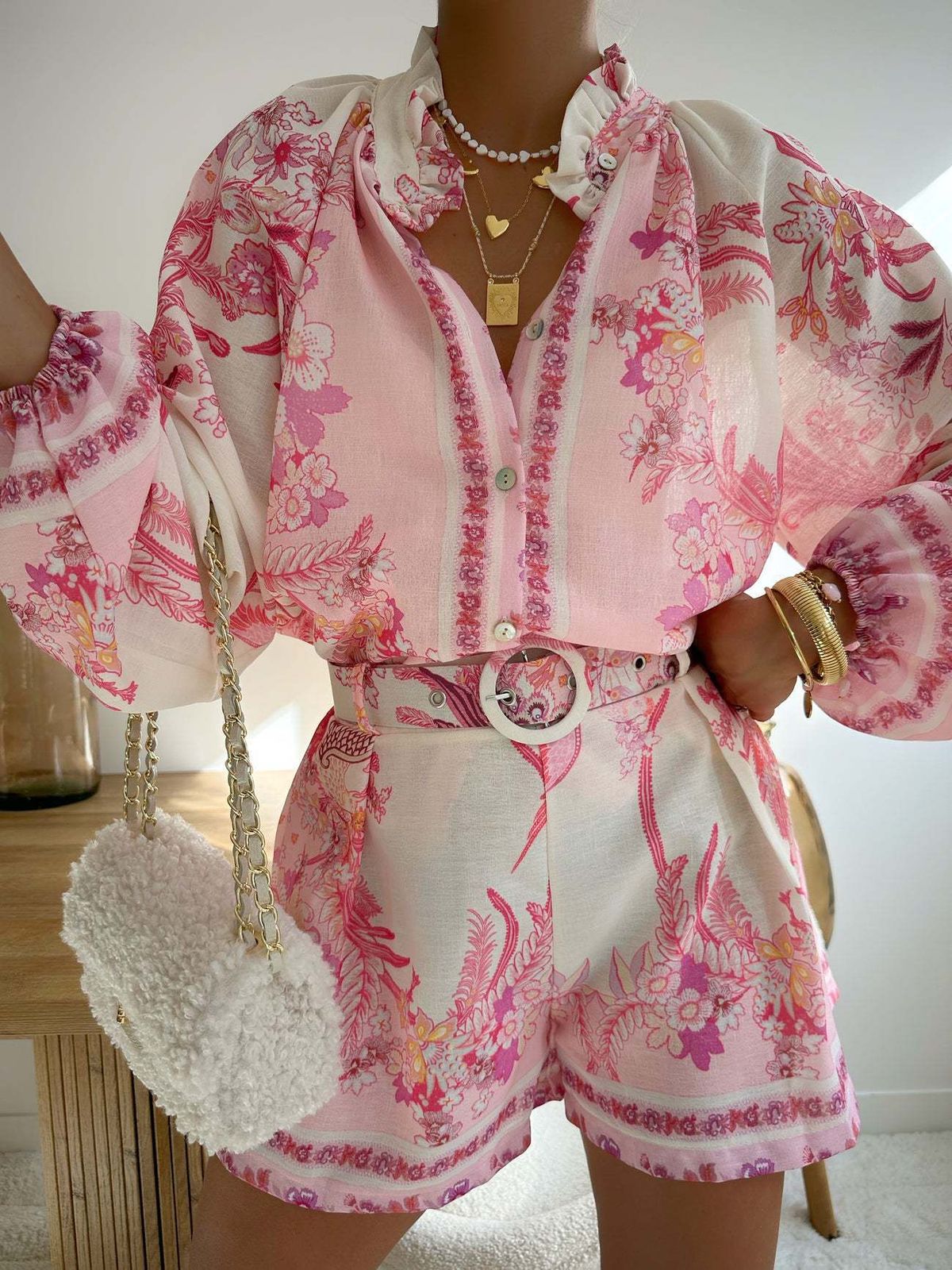 Women's Clothing High-Waisted Fashion Linen Shorts Women's Casual Style Shirt Set_ecoleips.com